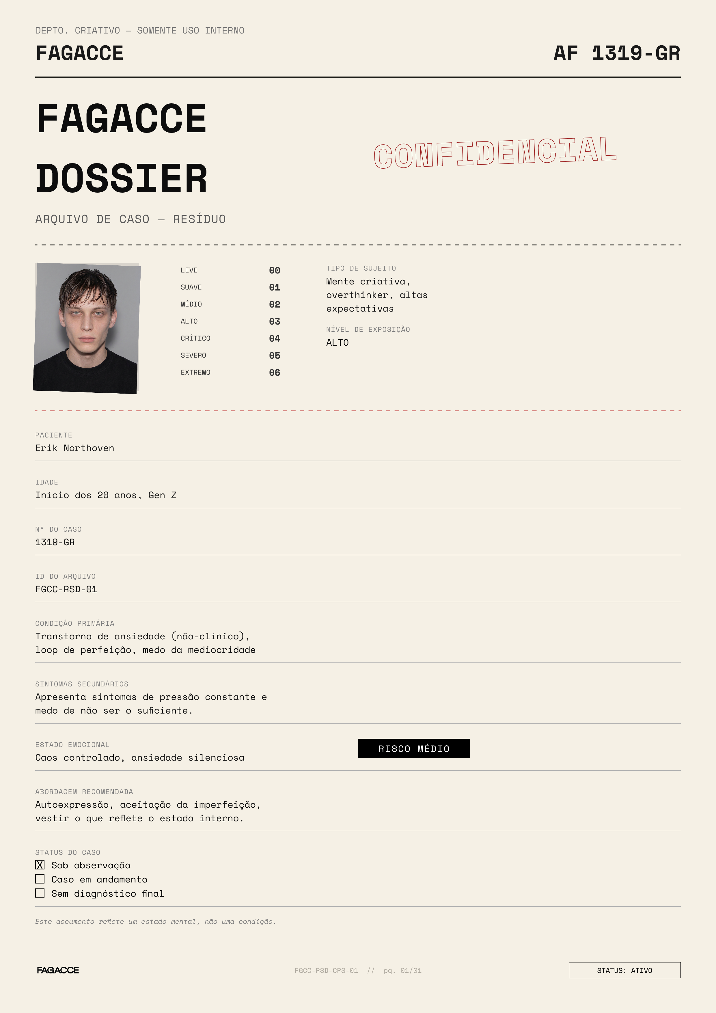 Dossiê de exemplo — Caso AF 1319-GR, Departamento de Identidade Alterada